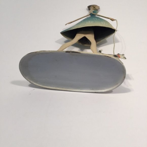 Lady Walking Spotted Dog Painted Metal Ornament - Picture 8 of 8